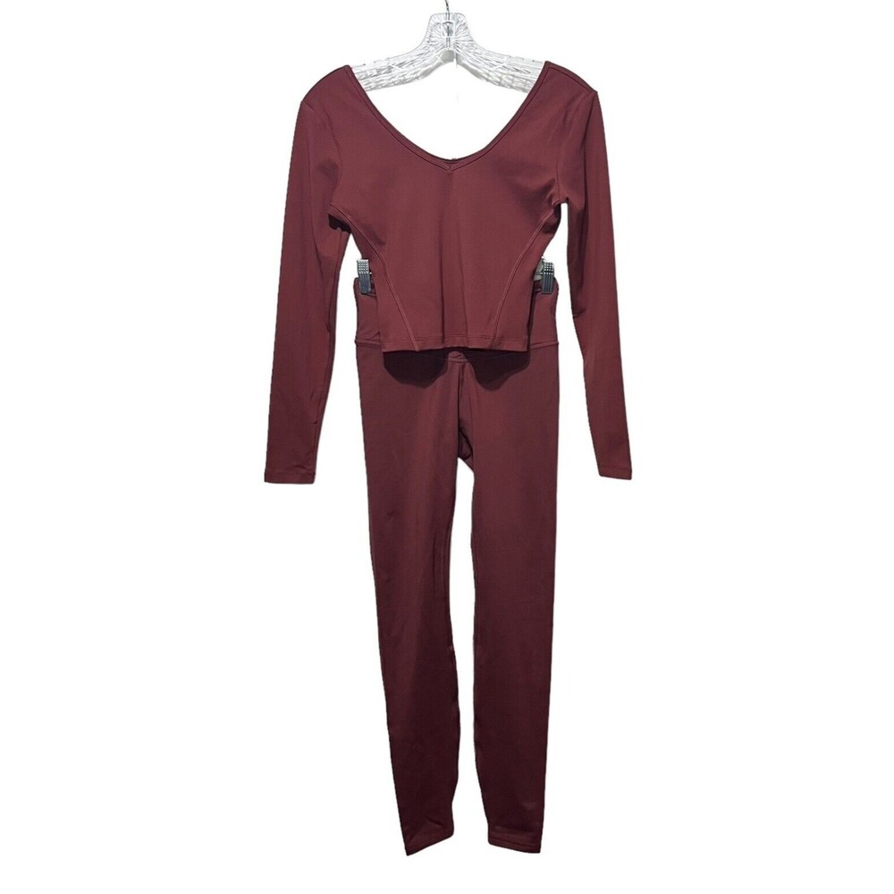 Gilly Hicks Go Recharge Long Sleeve V Neck Rust Top & Leggings Women's Size S